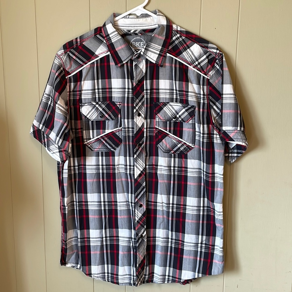 Buckle Plaid Button Up Standard Fit Sz XL